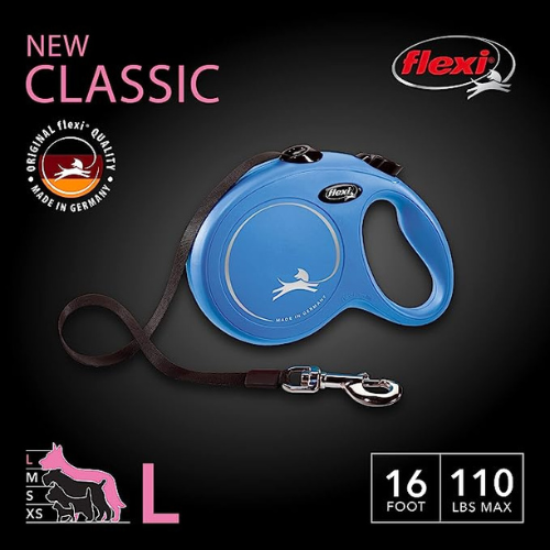 Flexi New Classic Retractable Dog Leash (Tape), 16 ft, Large, Blue