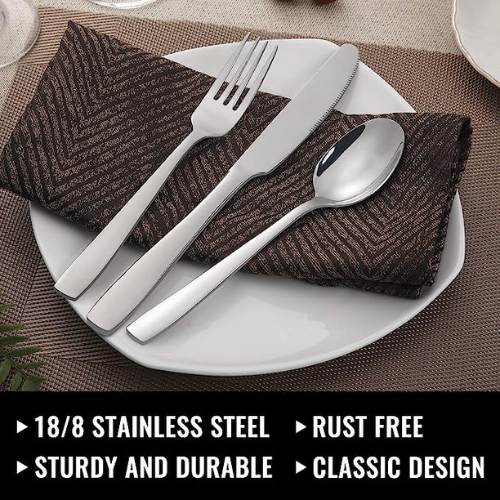 HIWARE 48-Piece Silverware Set with Steak Knives for 8, Stainless Steel