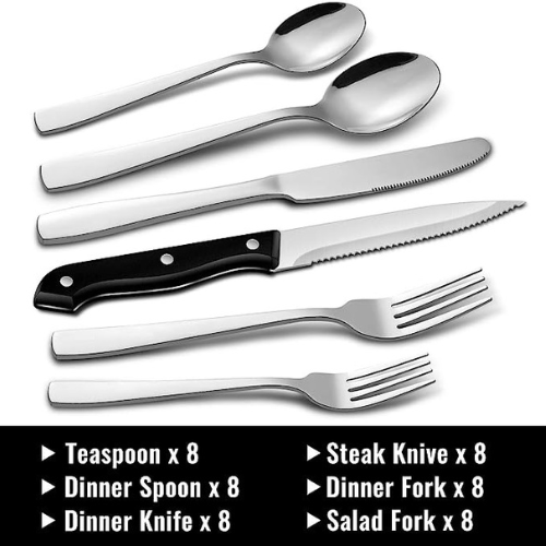 HIWARE 48-Piece Silverware Set with Steak Knives for 8, Stainless Steel
