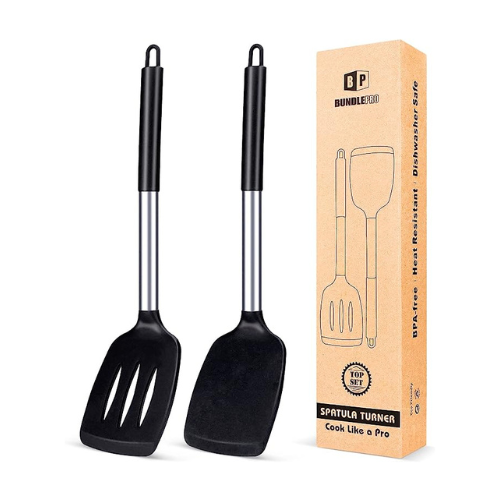 Pack of 2 Silicone Solid Turner,Non Stick Slotted Kitchen Spatulas